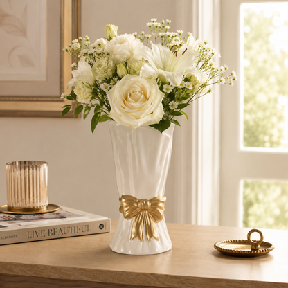 Embossed Bow Ceramic Vase