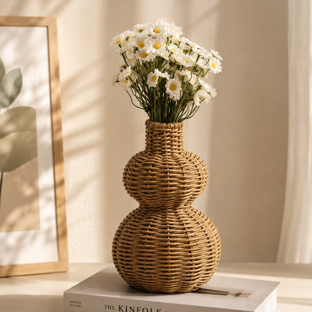Woven Rattan-Style Gourd Vase