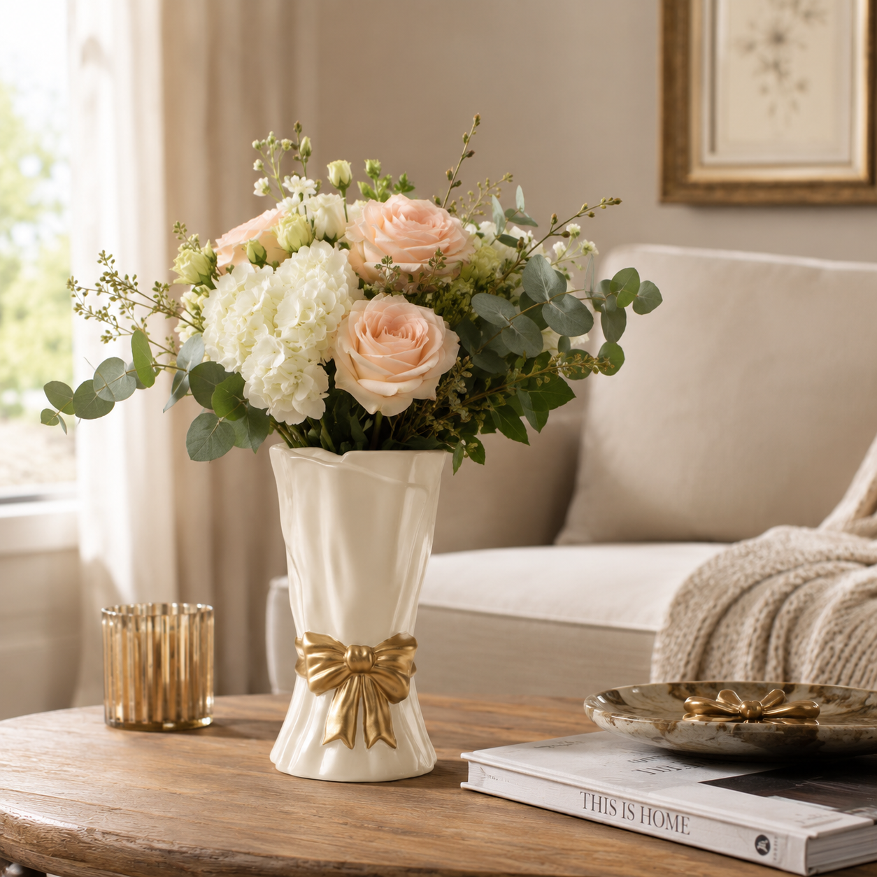 Embossed Bow Ceramic Vase