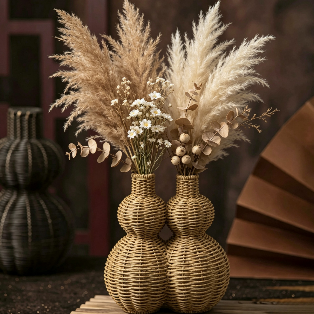Woven Rattan-Style Gourd Vase